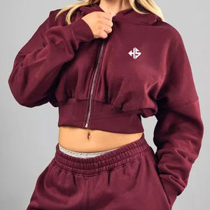 เสื้อฮู้ดผู้หญิงผ้าฝ้ายโพลีเอสเตอร์สีเรียบ - Product Image 1