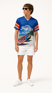 Camiseta Deportiva Sublimada Personalizada Estilo Puerto Rico, Camiseta de Fútbol con Estampado Tropical y Malla - Product Image 3