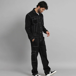 Conjunto de Mezclilla Negra a la Moda de Alta Calidad para Hombre, Diseño Personalizado de Fabricantes, Corte Ajustado, Venta al por Mayor - Product Image 4