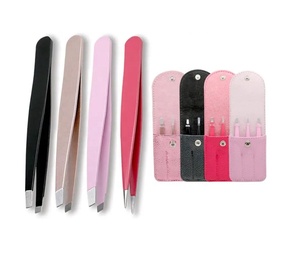 Juego de pinzas premium de colores para cejas, las mejores pinzas con punta inclinada, punta fina y punta plana, pinzas color rosa para depilación. - Product Image 4