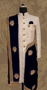 2023 nouveau Sherwani brodé indien/pakistanais avec étole et chaussure en soie grande taille robe de soirée/robe de mariée avec pantalon en brocart - Product Image 2