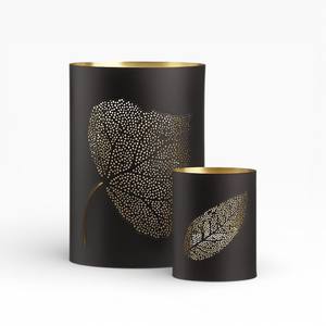 Ensemble de bougeoirs décoratifs en métal noir avec motif de feuille découpé et finition intérieure dorée - Product Image 1