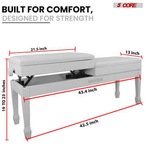5 Core Duet Piano <b>Bench</b> 3.5 Inch Padded <b>Cushioned</b> Stool Wooden Heavy Duty Musician Chair w Storage - Product Image 5