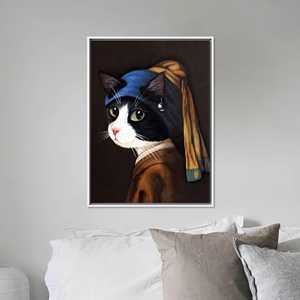 Art abstrait élégant de chat : décoration murale moderne sur toile imprimée, toile encadrée blanche - Product Image 1