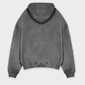 Conjunto de Sudadera con Capucha y Pantalones Deportivos de Invierno con Cierre, Estilo Urbano, Lavado Ácido Vintage, Logotipo Personalizado, Unisex - Product Image 4