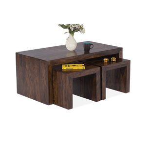 ชุดโต๊ะคอนโซลทรงลูกบาศก์ไม้แข็งหรูหราของสะสมโต๊ะกาแฟ3ชิ้น - Product Image 4