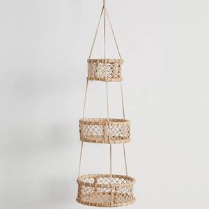 Panier suspendu triple en rotin tissé à la main, paniers à fruits à 3 niveaux, vente en gros, essentiels de cuisine - Product Image 6