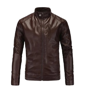 2025 Color liso logotipo personalizado Stand Collar negro marrón hombres pulóver chaqueta de invierno de cuero - Product Image 1