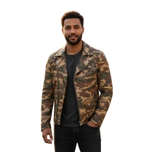 Chaqueta de cuero de camuflaje para hombre, chaqueta con cremallera y estampado de camuflaje elegante, ropa de calle informal, chaqueta de moda para motorista para invierno - Product Image 1