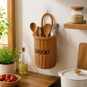 Panier de rangement en rotin naturel fait main, écologique, avec dessous de verre, design circulaire moderne et multifonctionnel - Product Image 4