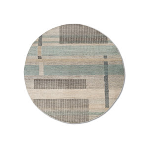 Tapis en laine noué à la main de style classique bleu Blythe, motif géométrique rectangulaire, pour couloir, en viscose moelleuse AKWL-1163 (Cs-01) pour la maison - Product Image 1