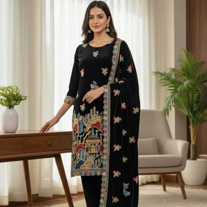 Pantalon en velours chinon lourd, moderne, ethnique, fait main, avec sequins, fluide, quatre côtés, pour fête d'automne, mariage - Product Image 1