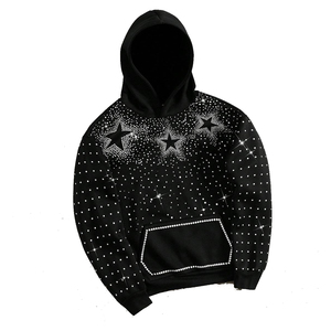 Sweat à capuche oversize vintage streetwear pour homme, personnalisable OEM, différents styles, vente en gros, avec pierres brillantes et strass, effet délavé à l'acide - Product Image 6