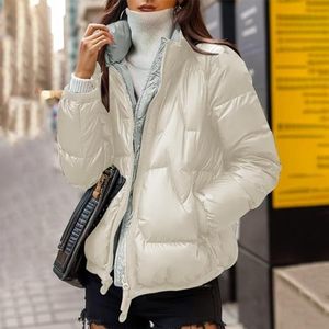 Veste rembourrée à manches longues pour femmes de haute qualité-Col haut, manteau en duvet à capuche zippé avec poches, coupe-vent, coupe tendance et ample - Product Image 3