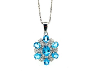 Topaze bleue naturelle avec petites pierres de Zircon pendentif en argent Sterling 925 pour femmes pierres bleues en gros bijoux faits à la main cadeaux - Product Image 2