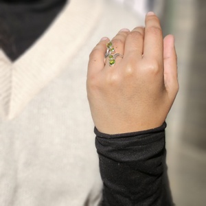 แหวนเงินปรับได้เพอริโดทแหวนเงินสองวงปรับได้สวมแหวนเงินปรับได้ - Product Image 2