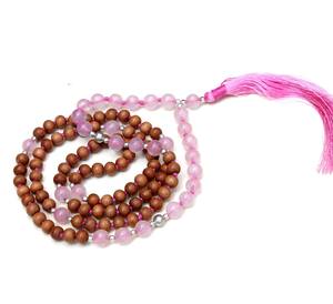 Vente en gros de 108 perles Mala nouées à la main artiste indien chaînes perlées Quartz rose bois de santal perles de prière perle gland cadeau - Product Image 6