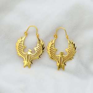 Pendientes de Aro con Diseño de Águila Tribal, Joyería Boho de Latón para Mujer, Chapados en Oro de 18k, Tema Animal, Venta al Por Mayor - Product Image 3