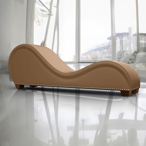 Romántico Chaise Longue Sofá de diseño romántico con modo de cama de tela de terciopelo con botones plateados decorativos inferiores-Marrón - Product Image 1