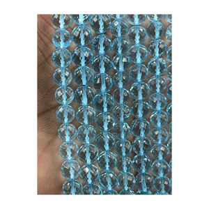Cuentas redondas facetadas de Topacio Azul Natural de calidad superior personalizadas, hebra de 6-9mm de aproximadamente 8 pulgadas para la fabricación de joyas - Product Image 1