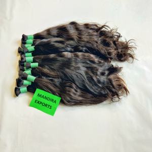 Vente en gros Extensions de cheveux humains vierges naturels indiens alignés sur les cuticules 100% Cheveux humains de temple ondulés en vrac noirs - Product Image 6