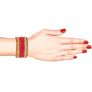 Joyería de moda Indian Bollywood Gold Plated Crystal Beaded Silk Thread Bracelet Bangle Set (20 piezas) - Product Image 4