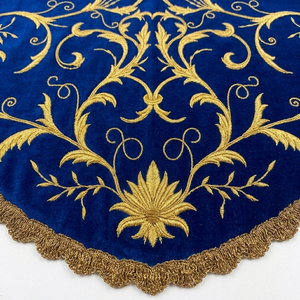 Royal Blue <b>Velvet</b> Embroidered Luxury Gold Floral Pattern Scalloped Edge Ceremonial <b>Cape</b> OEM Service Unisex - Product Image 2