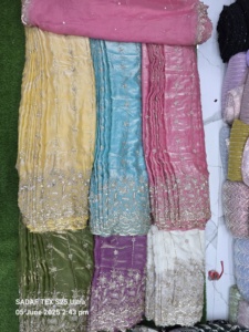 New Imported Handwork <b>Beads</b> With Sequence Fendy Silk <b>Fabric</b> Printed Silk <b>Fabric</b> for Export Sale from India - Product Image 2