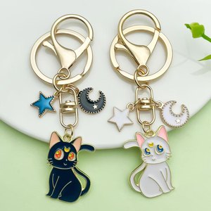Hot bán dễ thương mèo hợp kim Keychain Mặt dây chuyền dễ thương mặt trăng mèo pentagram kim loại túi trang trí - Product Image 1