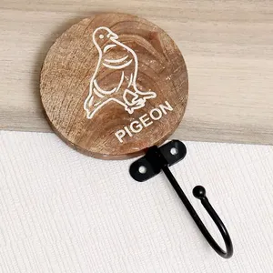 Mughalcrafts Single Tier Metal Wall Mount Brown Wooden Pigeon Hook for Hanging for Kids in Kitchen Bathroom Wardrobe Living Room - Product Image 3