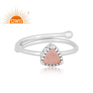 Anillo ajustable de piedras preciosas de melocotón Natural de plata de ley fina superventas, fabricante de joyería - Product Image 2