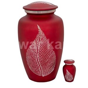 Urna de alta calidad de latón hermosa urna de cremación para adultos diseño de hoja cortada con diamante urnas de cremación rojas para cenizas - Product Image 1