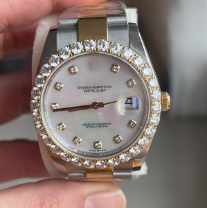 Montre mécanique automatique personnalisée à deux tons, glacée, blanche, en acier inoxydable de luxe, analogique, avec cristal saphir, mode masculine - Product Image 1