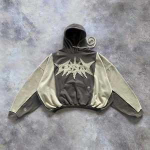 Sudadera con capucha lavada con ácido para hombre personalizada estilo cuadrado de invierno con contraste de bloque de color y apliques bordados impresión digital - Product Image 3