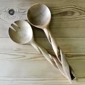 Poignée de jeu de serveur de salade fini mat en bois de taille standard pour couverts d'ustensiles de cuisine - Product Image 6