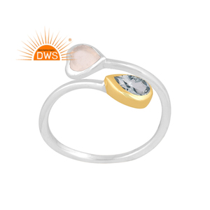 Anillo ajustable de plata de ley fina de la mejor calidad, Topacio azul natural y piedra de Luna blanca, fabricante de joyería personalizada - Product Image 1