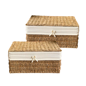 CESTA DE ALMACENAMIENTO DE HIERBA Marina tejida a mano decorativa con forro de algodón extraíble Marco de metal duradero Artesanía de Vietnam - Product Image 1