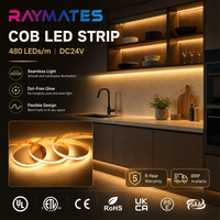 Bande lumineuse LED à haute luminosité blanc chaud UL ETL DC24V ODM OEM, bande lumineuse LED COB 8 mm, bande lumineuse COB pour décoration intérieure