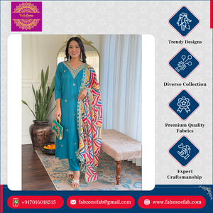 Conjunto de pantalón Dupatta de rayón de viscosa pura, bordado de codificación de secuencia de ropa paquistaní india de diseño tradicional moderno - Product Image 2