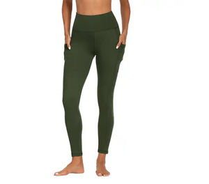 Vente en gros Leggings de yoga pour femmes Fitness taille haute Leggings solides avec poches Slim Fit Yoga Workout Active Wear Pantalons - Product Image 1