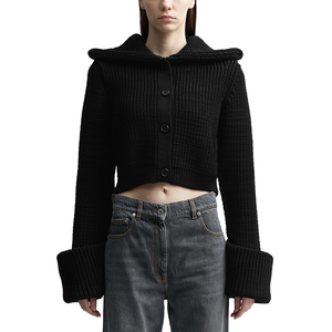 2025 nueva llegada Otoño/Invierno Casual transpirable lavado ácido impreso diseño insignia detalle Turn-Down Collar suéter de punto para mujer - Product Image 5