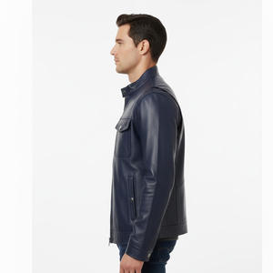 Chaqueta de motorista de piel de oveja hecha a mano para hombre, proveedor mayorista de fábrica OEM, ropa de abrigo elegante y duradera cálida, ropa de moto - Product Image 4