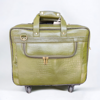 Valise à roulettes en cuir véritable vert de luxe grande capacité, valise en cuir premium pour les voyages, fabrication OEM