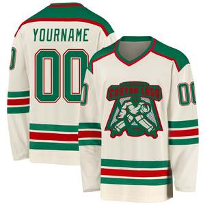Camiseta de Hockey sobre Hielo Blanca y Verde para Hombre, Sublimación Completa, Logotipo Personalizado, Malla Transpirable, Ropa Deportiva Unisex, Uniforme de Equipo, Fabricante OEM ODM - Product Image 1