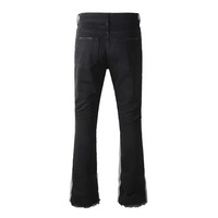 Jean en denim noir pour homme, coupe large, style streetwear, avec franges et ourlet déchiré, patchwork, extensible, évasé, délavé