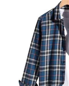 Chemise en flanelle à carreaux bleu et noir pour homme, personnalisée par le fabricant, boutonnée, manches longues, décontractée, avec poche poitrine, tissu doux et chaud - Product Image 3