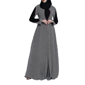 Abaya musulmana modesta para mujer al por mayor, adornos de borlas de estilo abierto clásico, transpirable de chifón color personalizado, moda sencilla - Product Image 1