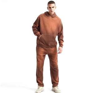 Survêtement unisexe évasé à double ombrage avec impression bouffante et strass Hoodies Flare Sweat Pants Set Acid Wash Survêtement surdimensionné pour hommes - Product Image 5