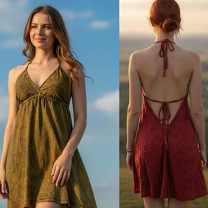 Vestido Corto de Estilo Bohemio para Mujer, 100% Algodón, Ecológico, Transpirable, Lavable, Suave, Ligero, Manga Larga, Mini, Natural, Informal - Product Image 1