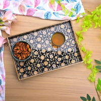 Plateau de service noir à motif floral persan, vaisselle de cuisine portable pour la nourriture, à utiliser à la maison et à l'hôtel